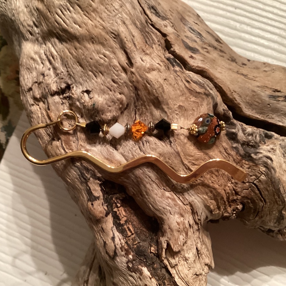 Gold Shepherd Hook Millefiori Bead Bookmark